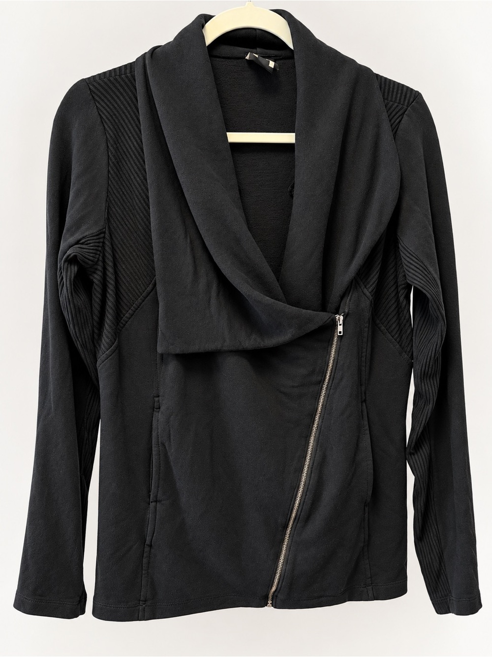 H by Bordeaux Black Moto Jacket Draped Zip Front Size M/L